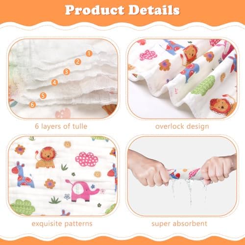 Baby Burp Cloths Muslin Washcloths 6 Pack Cotton Burp Rags - Image 4
