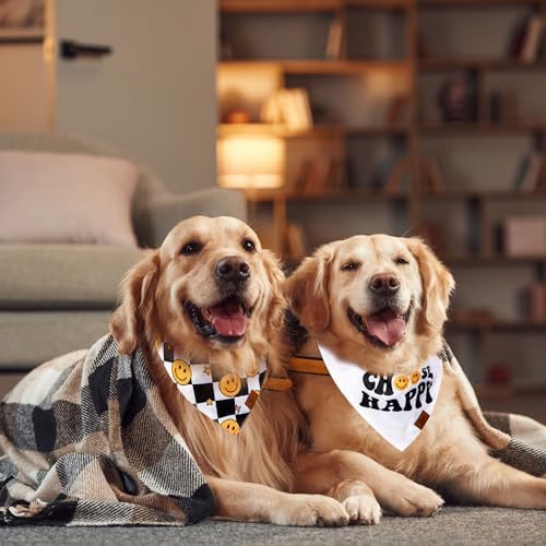 JarThenaAMCS 2Pcs Choose Happy Smile Face Dog Bandana Boho Black White - Image 6