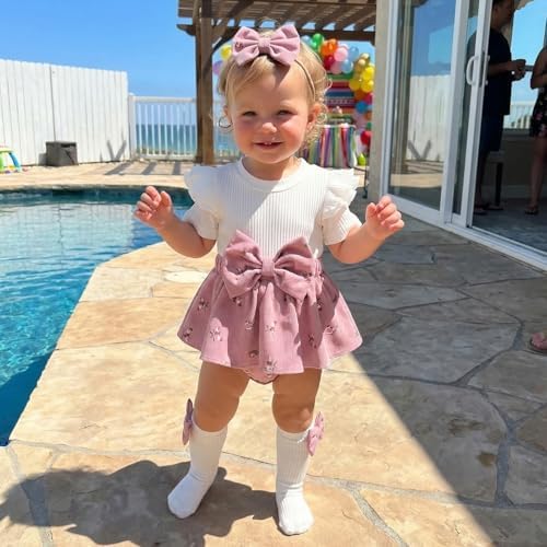 Giraropa Newborn Baby Girl Clothes Smocked Bubble Romper Dress + Socks + - Image 2