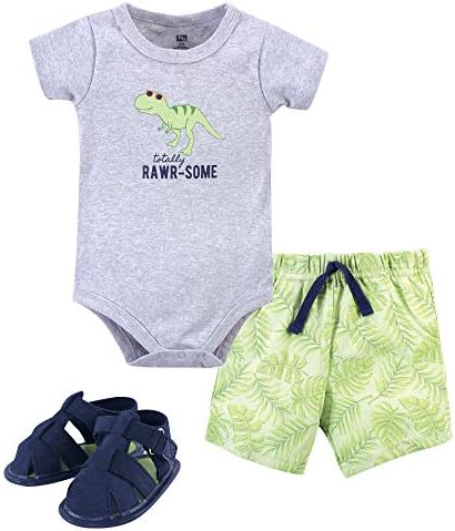 Hudson Baby Unisex Baby Cotton Bodysuit, Shorts and Shoe Set by HudsonBaby