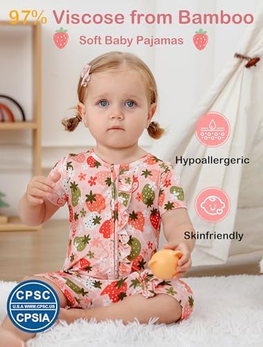 JunNeng Baby Girl Sleeper Viscose from Bamboo, Short Sleeve Romper | 2 Way YKK - Image 2