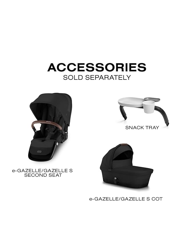 Cybex e-Gazelle S Electronic Assist Stroller – Gazelle S Single-to-Double Electric Stroller, Smart Assist, Rocking Mode, 20+ Configurations & Compact Fold, Moon Black with Silver Frame