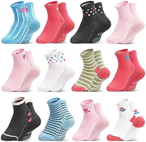 SkiBeaut Baby Toddlers Girls Socks, 12 Pairs Non Slip Kids Grips Toddler Grippy by SKIBEAUT