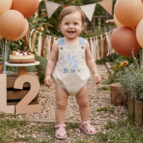 Honganda Baby Boy 1/2 Birthday Outfit Half Way to One Cake Smash Romper - Image 3