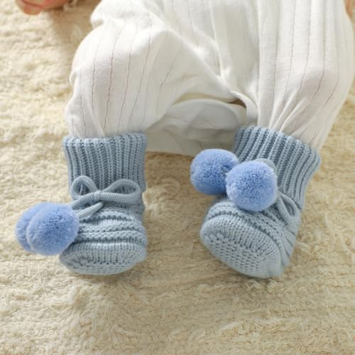 Baby Hats and Booties Set Newborn Knit Pompom Beanie Caps Shoes Winter - Image 4