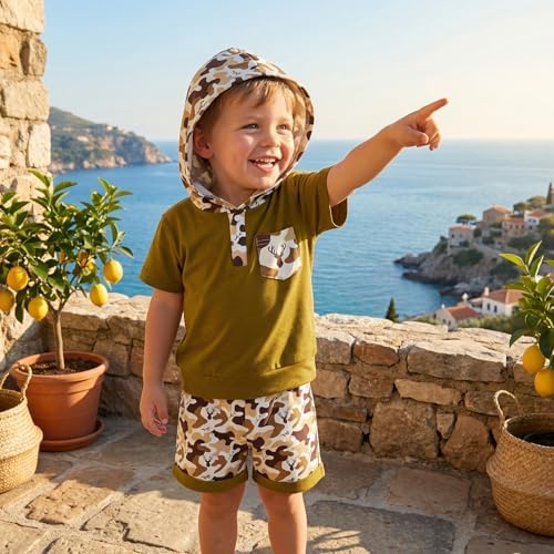 Toddler Baby Boy Hooded Dinosaur Summer Outfit Funny T-Shirt Shorts Set - Image 5