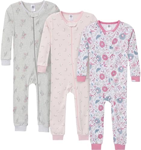 Gerber Baby Girls 3-Pack Snug Fit Footless One Piece Cotton Pajamas by Gerber