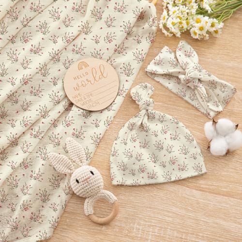 Newborn Swaddle Set with Matching Hat and Headband Bow, Wooden Birth - Image 6