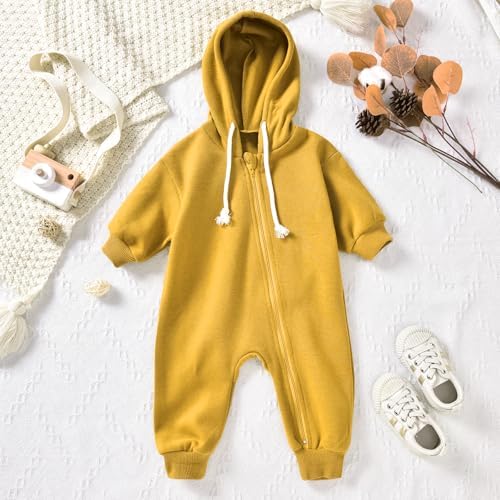 Unutiylo Unisex Baby Boys Girls Long Sleeve Infant Baby Zipper Hooded Jumpsuits - Image 3