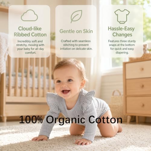 Baby Girl Knit Ruffle Outfit Clothes Ribbed 100% Organic Cotton Solid Color - Image 3