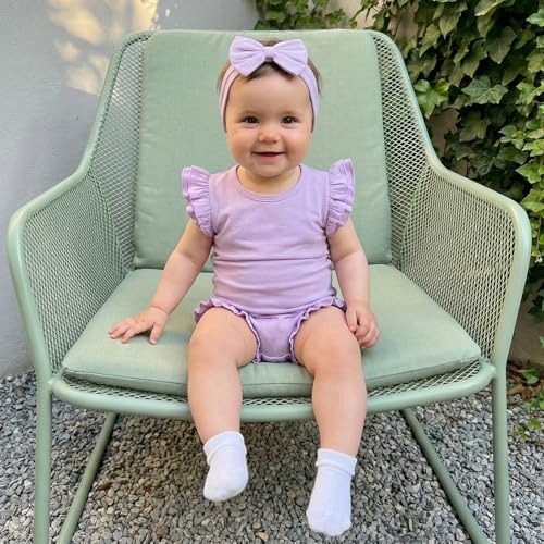 Newborn Baby Girl Bubble Romper Sleeveless Ruffle Onesie Solid Bodysuit - Image 3