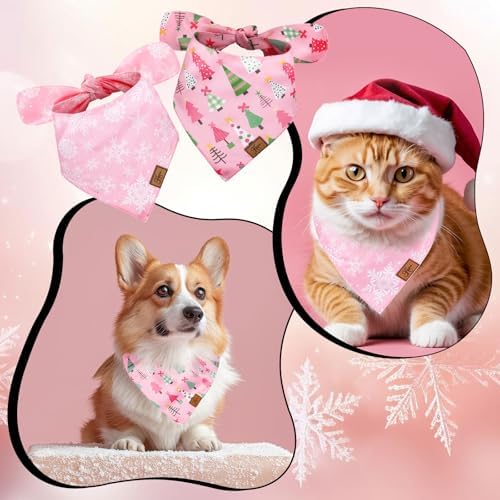 JarThenaAMCS 2Pcs Pink Christmas Dog Bandana Cute Xmas Tree Winter Snowflake - Image 3