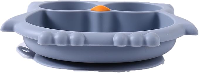 PandaEar Toddler Suction Plates, Stay Put Divided Baby Plates, Owl Shape BPA-Free 100% Food-Grade Silicone Unbreakable Baby Plate, Baby Feeding Supplies (Blue)