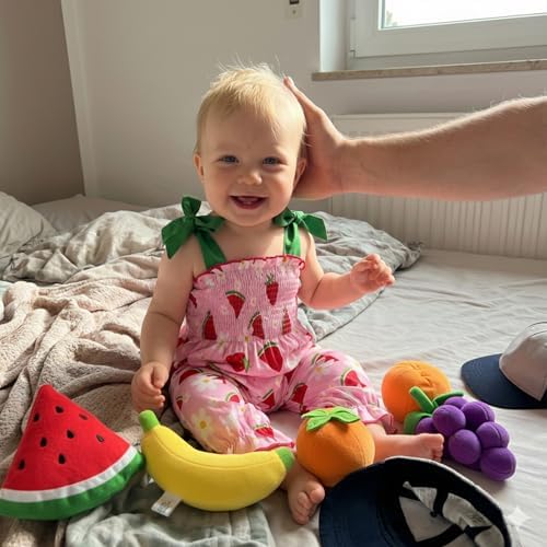 Baby Girl Watermelon Outfit Sleeveless Bubble Romper Strawberry Print Smocked - Image 2