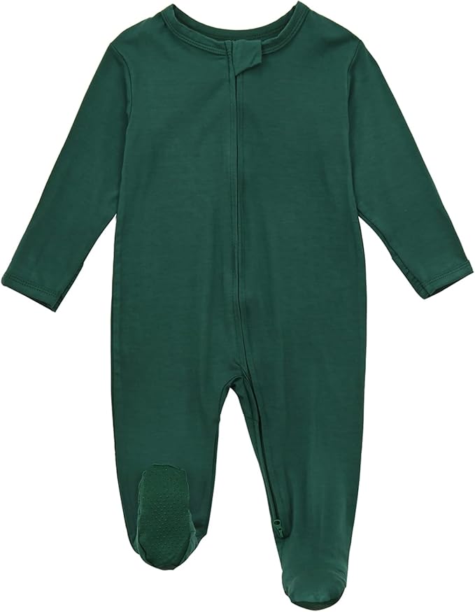 Aablexema Baby Zipper Pajamas Bamboo Rayon, 3pcs Unisex Infant Onesie with Mitten Long Sleeve Footed Pjs
