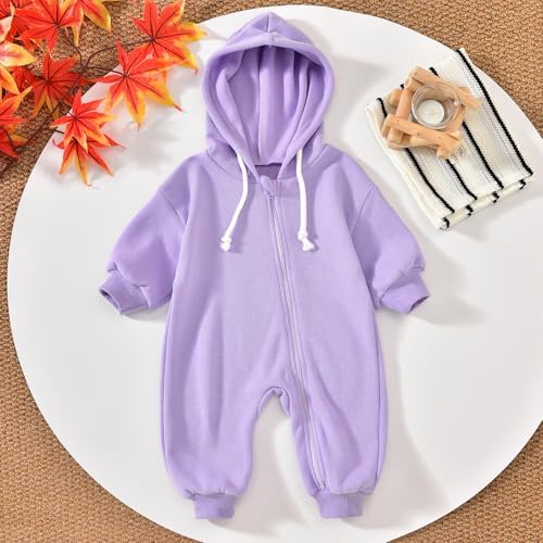 Unutiylo Unisex Baby Boys Girls Long Sleeve Infant Baby Zipper Hooded Jumpsuits - Image 3