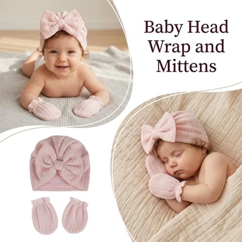Newborn Baby Girl Hat Mittens Preemie Soft Hospital Bow Hats Beanie No Scratch - Image 4