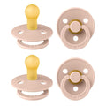 BIBS Pacifiers - Colour 4-Pack | BPA Free Baby Pacifier | Round Nipple Binkies | Natural Rubber Latex Soother | Made in Denmark | Size 1 (0-6 Months) | Blush