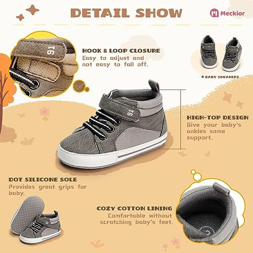 Meckior Toddler Baby Boys Girls High Tops Ankle Sneakers Soft Anti-Slip Sole PU - Image 5
