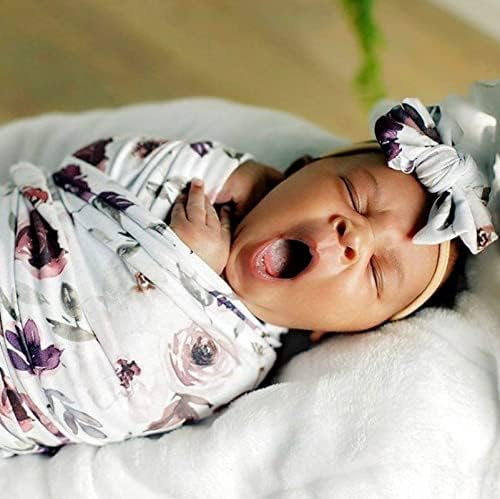 Newborn Floral Receiving Blanket Baby Girls Swaddle Wrap and Headband Set - Image 6