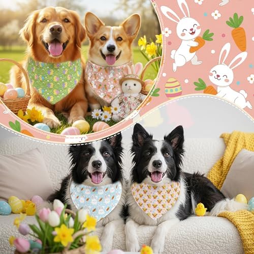 200 Pcs Spring Dog Bandanas Bulk Bunny Egg Carrot Bandanas - Image 2