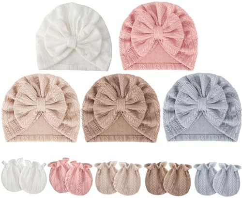 BQUBO Baby Turban Hats and Mittens Set Newborn Infant Hospital Hats Caps by DRESHOW