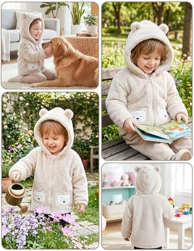 Unisex Baby Fleece Jacket Winter Sherpa Lined Hoodie - Image 2