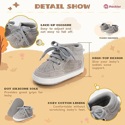 Meckior Toddler Baby Boys Girls High Tops Ankle Sneakers Soft Anti-Slip Sole PU - Image 5