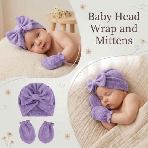 Newborn Baby Girl Hat Mittens Preemie Soft Hospital Bow Hats Beanie No Scratch - Image 2