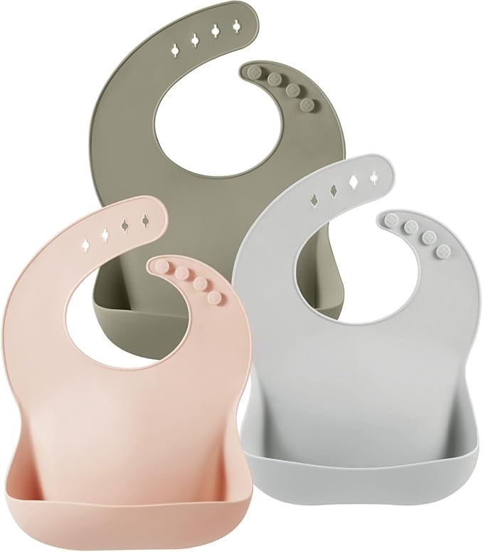 PandaEar Set of 3 Silicone Baby Bibs, Waterproof Soft Adjustable Bibs by PandaEar