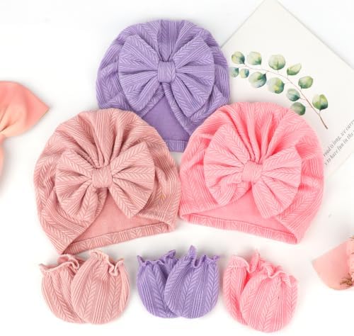BQUBO Baby Turban Hats and Mittens Set Newborn Infant Hospital Hats Caps - Image 7