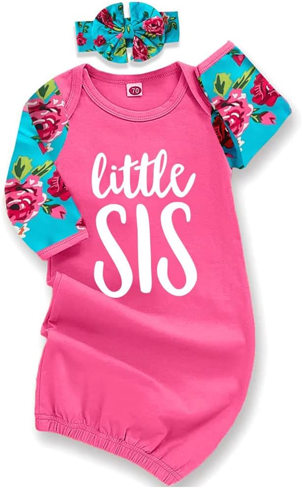 AMAWMW Newborn Baby Girl Little Sister Sleeper Gown Stripe Long Sleeve by AMAWMW