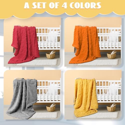 VitalCozy 4 Pcs Fleece Baby Blankets 3D Plush Soft Newborn, Warm Receiving - Image 4