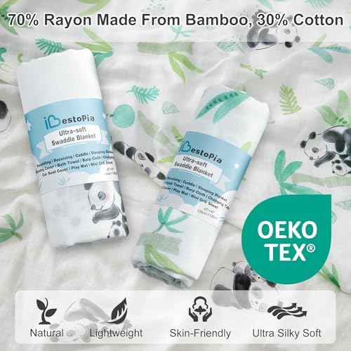 Baby Swaddle Blankets, Bamboo Muslin Receiving Blanket | 2-Pack, Lightweight & - Image 2