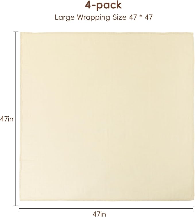 david's kids 4 Pack Baby Muslin Swaddle Blankets 47" x 47", 100% Cotton Swaddle - Image 7