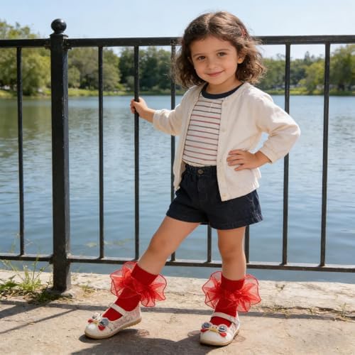 Baby Girls Ruffle Socks Double Layer Lace Turn Cuff Dress Socks - Image 3