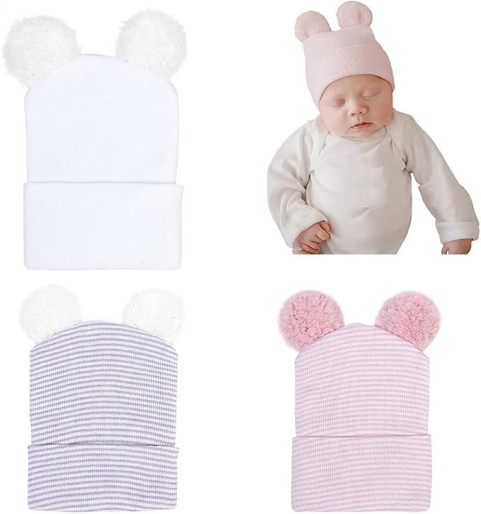 Newborn Baby Hat Infant Caps Baby Boy Girl Toddler Hospital Hats Bow Double by Upeilxd