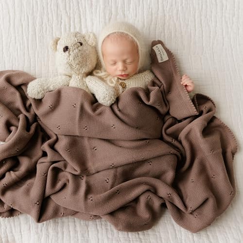 100% Luxury Organic Cotton Pointelle Knit Baby Blanket – Refined Lightweight - Image 4