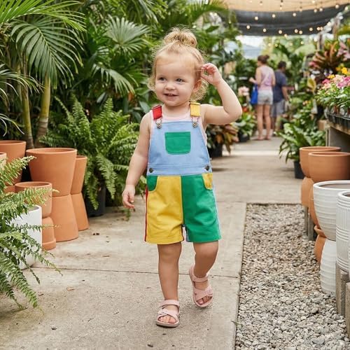 Fernvia Toddler Kids Baby Girl Boy Contrast Color Overalls Shorts Clothes - Image 3