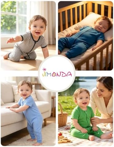 Jimonda Baby Romper Short Sleeve Cotton Pajamas 2-Way Zipper - Image 2