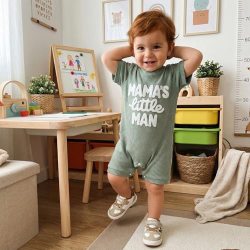 allshope Newborn Baby Boy Summer Outfit Romper Letter Embroidery Short Sleeve - Image 2