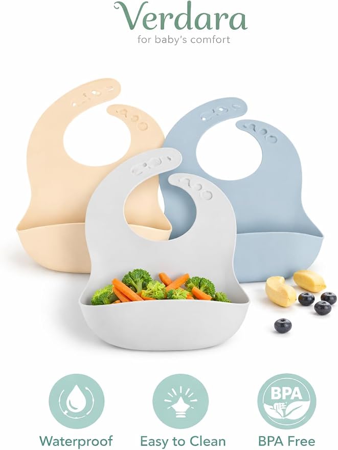 Soft Silicone Baby Bibs – 3 Pack | Adjustable, Waterproof, Easy-Clean Feeding - Image 2