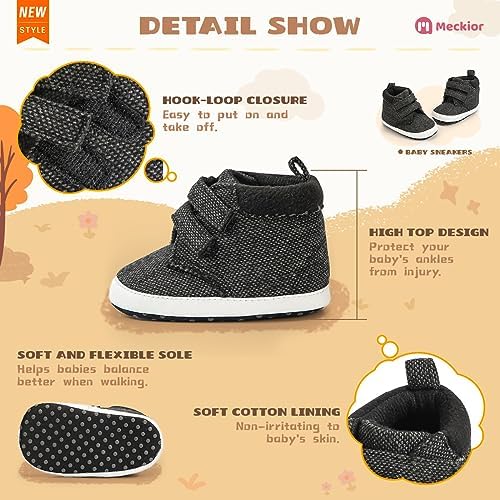 Meckior Toddler Baby Boys Girls High Tops Ankle Sneakers Soft Anti-Slip Sole PU - Image 5