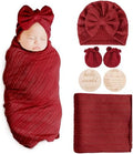 AQOKKA Newborn Receiving Blanket Wheat Ear Bow Hat Mitten Set | 4 Set Receiving by AQOKKA