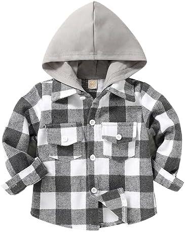 YOUNGER STAR Toddler Kids Boys Girls Flannel Hooded Plaid Shirt Button Baby Red by YOUNGER+STAR