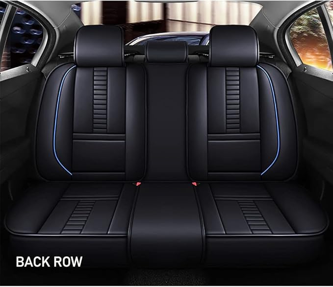Waterproof 5 Car Seat Covers for Suzuki 1999-2025 95% Models, Premium Faux Leather Automotive Front and Back Seat Protectors Compatible with Airbag Black & Blue Line