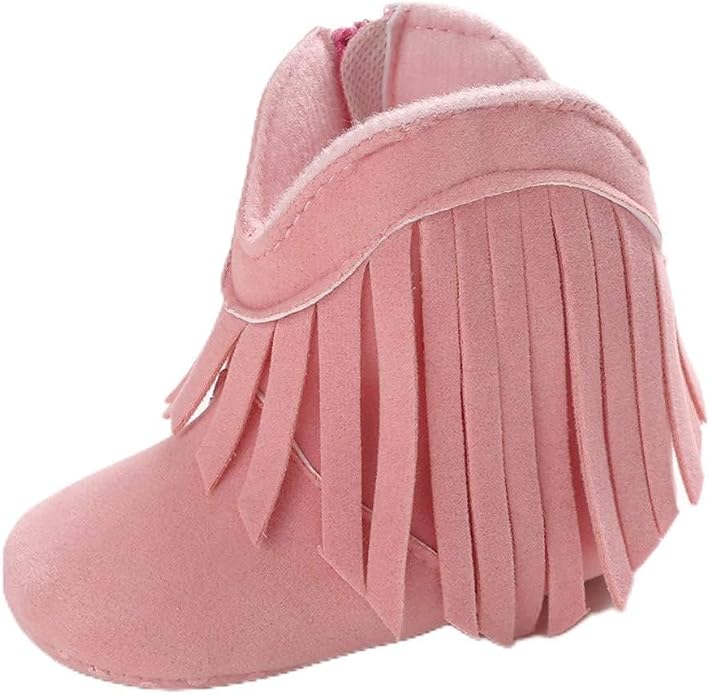 Meckior Baby Girls Cowboy Tassel Boots Side Zipper Moccasins Soft Bottom by Meckior