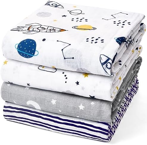 david's kids 4 Pack Baby Muslin Swaddle Blankets, 100% Cotton and Ultra Soft by davidskids