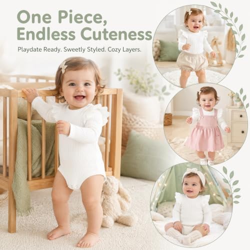 Baby Girl Knit Ruffle Outfit Clothes Ribbed 100% Organic Cotton Solid Color - Image 5
