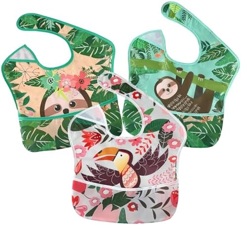 PandaEar 3 Pack Baby Bibs for Boys & Girls, Waterproof Polyester Toddler Bibs by PandaEar